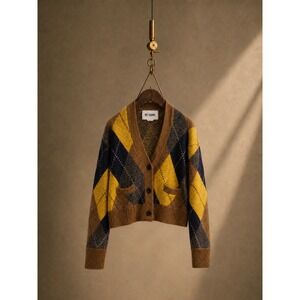 RE/DONE Cropped Argyle Cardigan Selena Gomez M Alpaca OMITB Only Murders Caramel